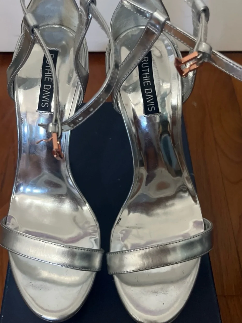 Ruthie Davis Silver Metallic Platform Ankle-Strap Sandals